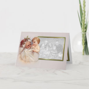 Althergebrachter Weihnachtsmann und Cherub Feiertagskarte