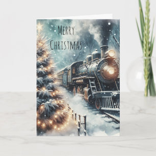 Althergebrachter Zug und vintage Winterlandschaft Karte
