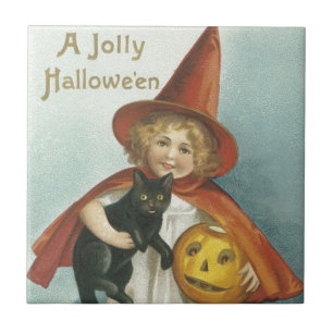 Althergebrachtes Halloween Fröhliche Kleine Hexe Fliese