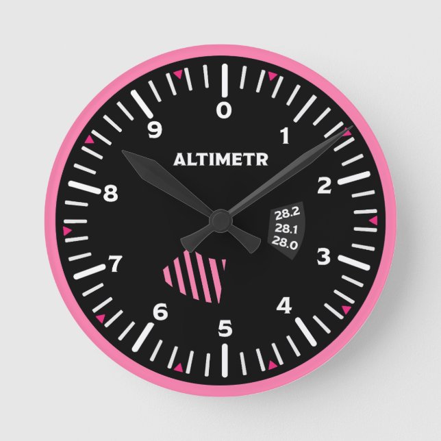 Altimeter Lady Pilot Aviation Geek Runde Wanduhr (Vorderseite)