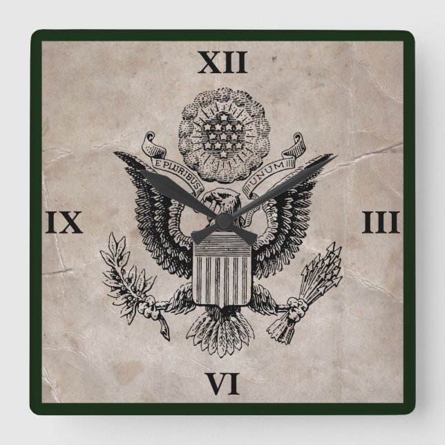 Altmodische amerikanische Wappen-Uhr Quadratische Wanduhr (Vorderseite)