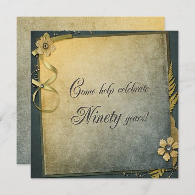 altmodische Einladung zum 90. Geburtstag (Vorne/Hinten)