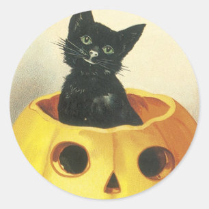 Altmodische fröhliche Halloween-Katze Runder Aufkleber