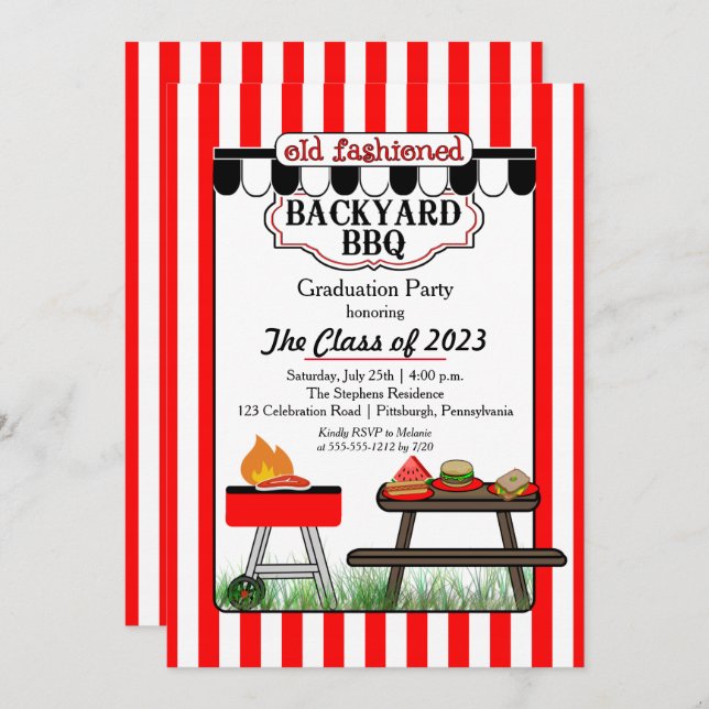 Altmodische GRILLEN-Graduierungspartei Einladung (Vorne/Hinten)