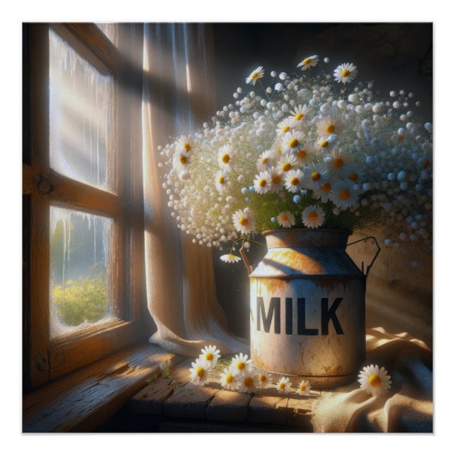 Altmodische Milchdose mit Daisy Bouquet Poster (Vorderseite)