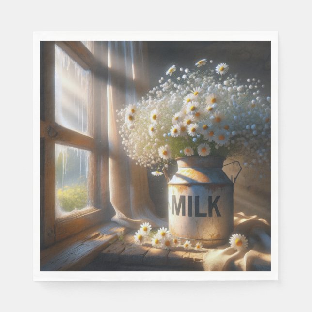 Altmodische Milchdose mit Daisy Bouquet Serviette (Vorderseite)