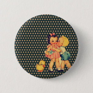 altmodische Retro-Punkte Kitsch Vintage-Kinder Button