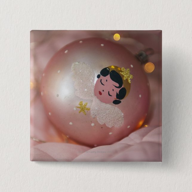 Altmodische, rosa Weihnachtsbaumkunst Button (Vorderseite)