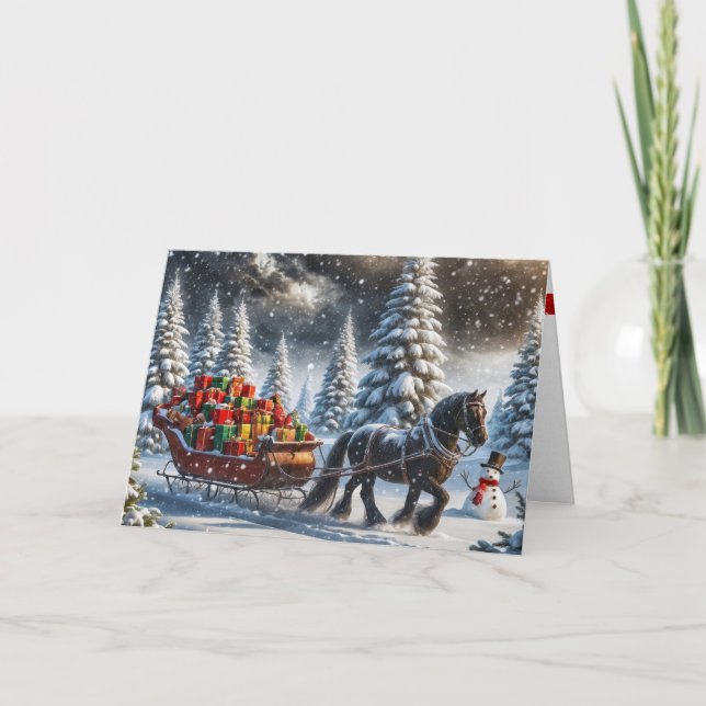 Altmodische Sleigh Gefüllte Weihnachtspenden Karte (Vorderseite)
