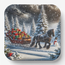 Altmodische Sleigh Gefüllte Weihnachtspenden Pappteller