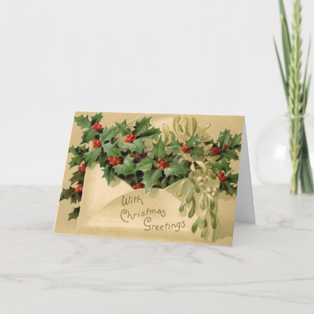 Altmodische Vintage viktorianische frohe Feiertagskarte (Vorderseite)