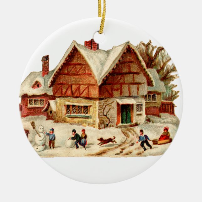 Altmodische Weihnachten, Haus Keramikornament (Vorne)