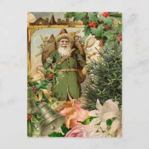 Altmodische Weihnachts-Collage mit grünem Santa im Feiertagspostkarte