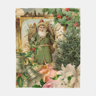 Altmodische Weihnachts-Collage mit grünem Santa im Fleecedecke