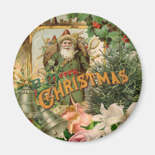 Altmodische Weihnachts-Collage mit grünem Santa im Magnet