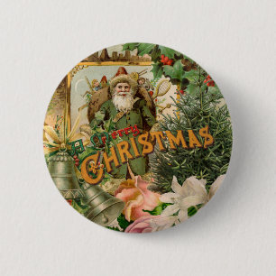 Altmodische Weihnachts-Collage mit grünem Weihnach Button