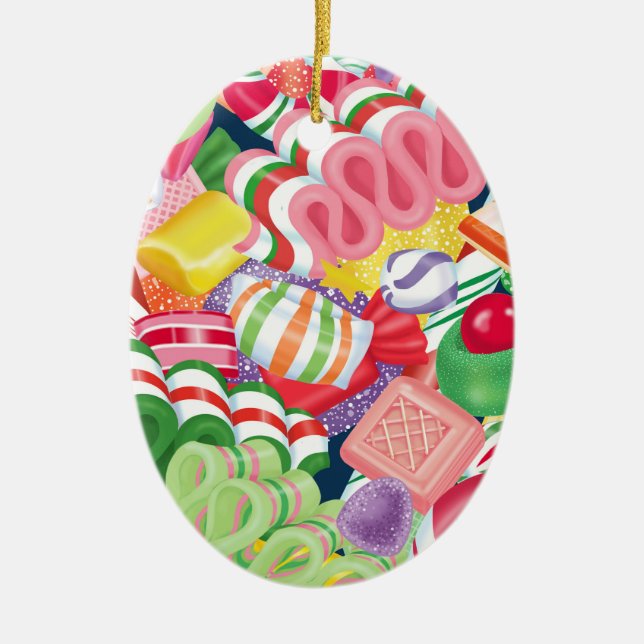 Altmodische Weihnachtssüßigkeit Keramikornament (Vorne)