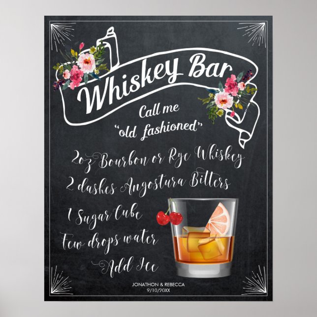 altmodischer Cocktail Whiskey Bar Hochzeit Poster (Vorne)