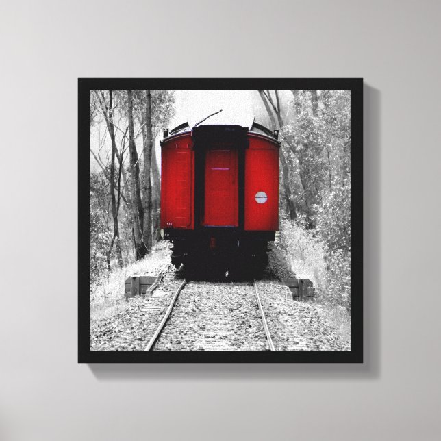 Altmodischer Dampf-Zug mit roter Kombüse Leinwanddruck (Vorderseite)