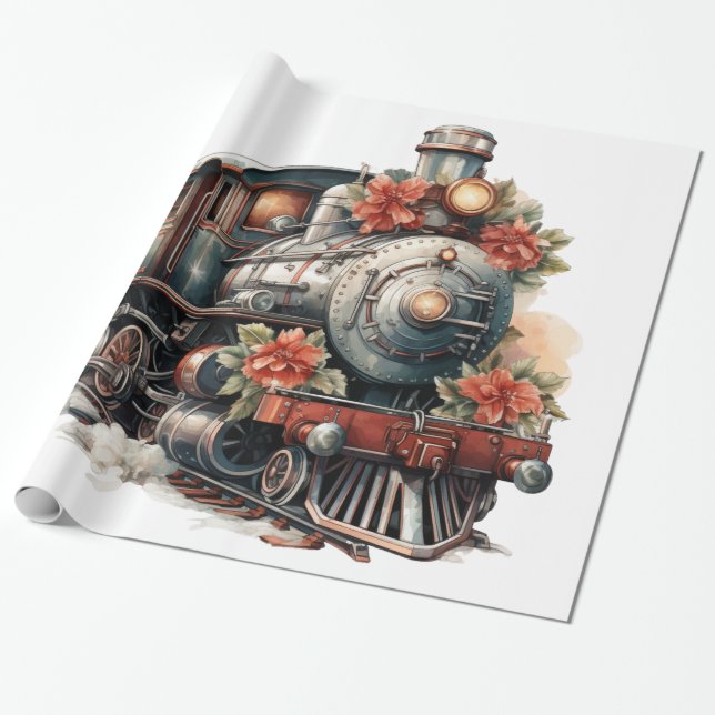 Altmodischer Dampfzug Retro Weihnachten Geschenkpapier (Ungerollt)
