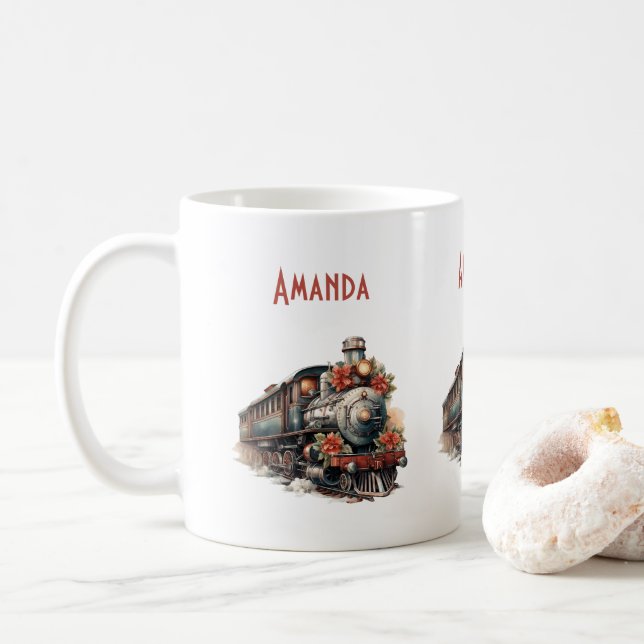 Altmodischer Dampfzug Retro Weihnachten Kaffeetasse (Mit Donut)