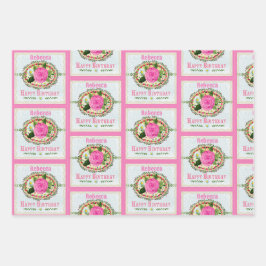 Altmodischer Geburtstagsgruß Name Pink hinzufügen Geschenkpapier Set