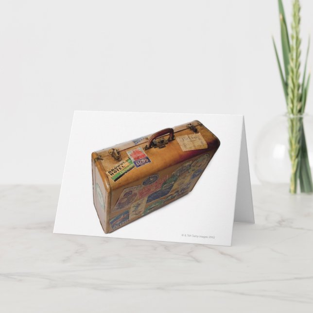 altmodischer Koffer mit Reiseaufklebern Karte (Vorderseite)