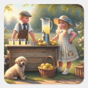 Altmodischer Lemonade-Stand altmodischer Sommer Quadratischer Aufkleber