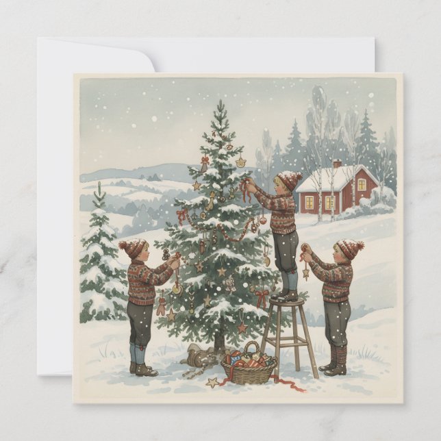 Altmodischer nordischer Weihnachtsbaum Feiertagskarte (Vorderseite)