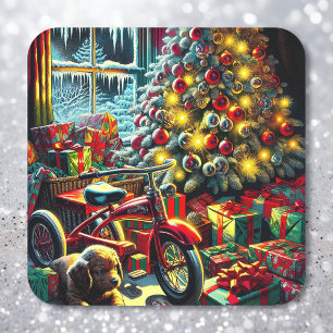 Altmodischer nostalgischer Weihnachtsmorgen Quadratischer Aufkleber