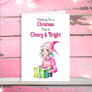 Altmodischer Weihnachts-Pink-Elf Feiertagskarte