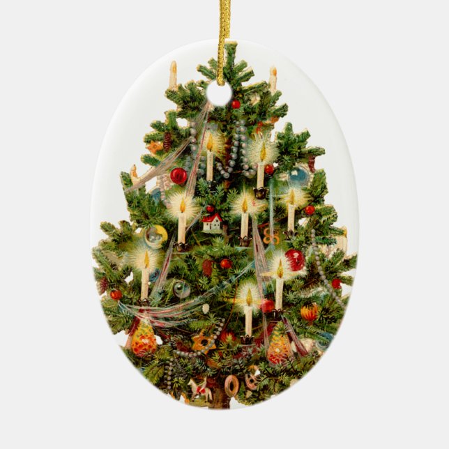 Altmodischer Weihnachtsbaum Keramikornament (Vorne)