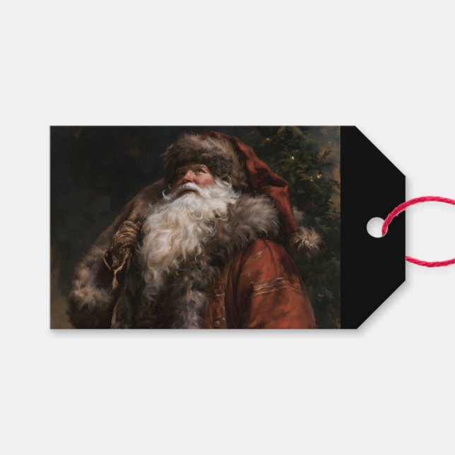Altmodischer Weihnachtsmann Geschenkanhänger (Vorderseite (Horizontal))