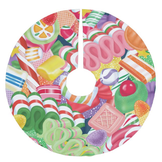 Altmodischer Weihnachtssüßigkeits-Baum-Rock Polyester Weihnachtsbaumdecke (Vorderseite)