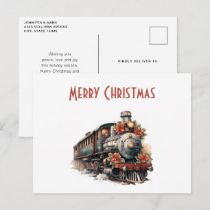 Altmodischer Zug Retro Weihnachtsfeier Feiertagspostkarte