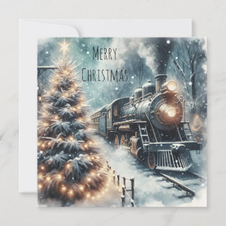 Altmodischer Zug und Vintage Winterlandschaft Feiertagskarte