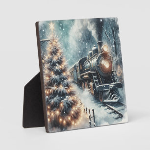 Altmodischer Zug und Vintage Winterlandschaft Fotoplatte