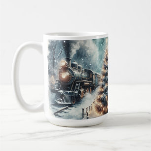Altmodischer Zug und Vintage Winterlandschaft Kaffeetasse