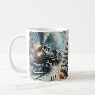 Altmodischer Zug und Vintage Winterlandschaft Kaffeetasse