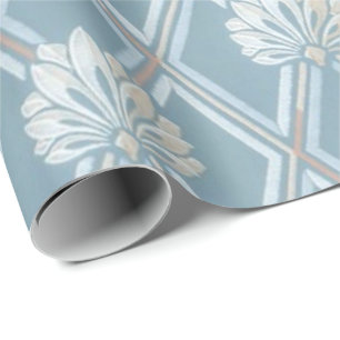 Altmodisches blaues Gitter-Fan-Tapeten-Muster Geschenkpapier