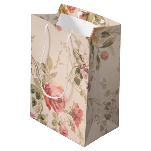 Altmodisches Blumenpapier Mittlere Geschenktüte (Rückseite Schrägansicht)