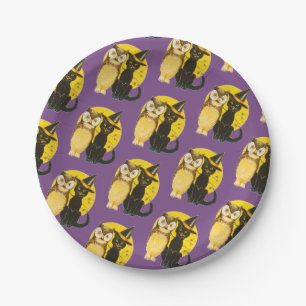 Altmodisches Halloween, Black Cat & Owl Pappteller