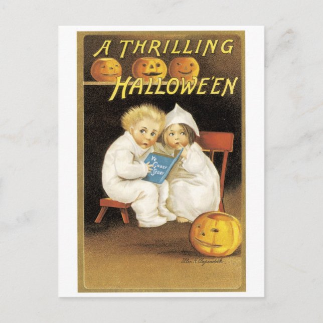 Altmodisches Halloween, Boy & Girl Postkarte (Vorderseite)