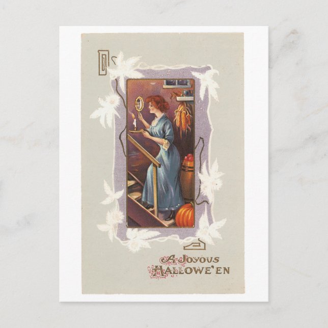 Altmodisches Halloween, Dame mit Handspiegel Postkarte (Vorderseite)