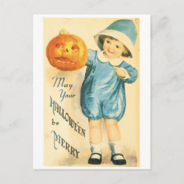 Altmodisches Halloween, Girl-Holding Pumpkin Postkarte
