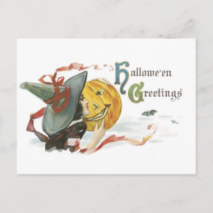 Altmodisches Halloween, Hexe & Jack-o'-Laterne Postkarte