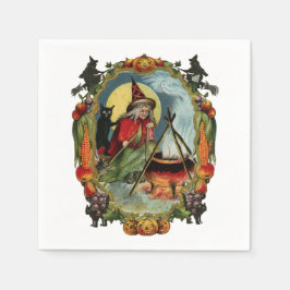 Altmodisches Halloween, Hexe mit schwarzer Katze Serviette