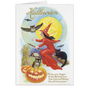 Altmodisches Halloween, Hexe & Owl