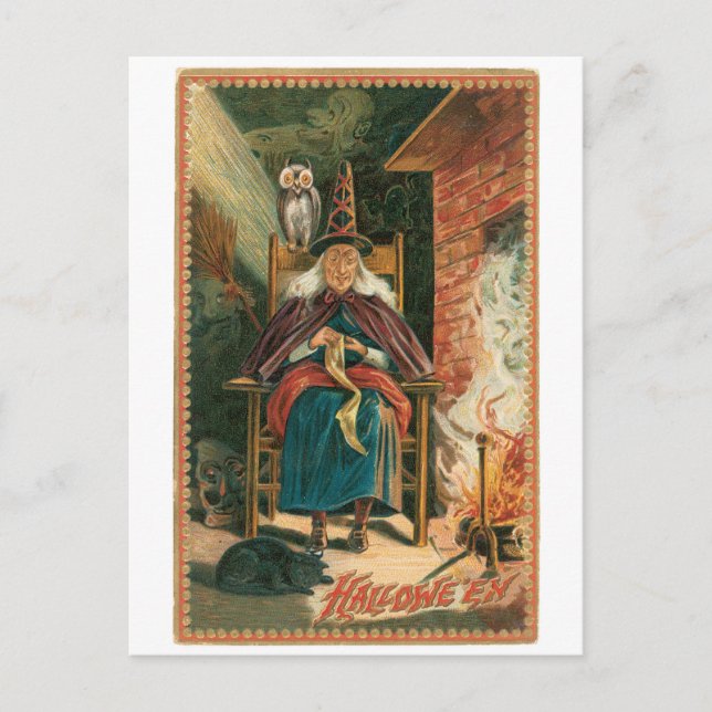 Altmodisches Halloween, Hexe Postkarte (Vorderseite)