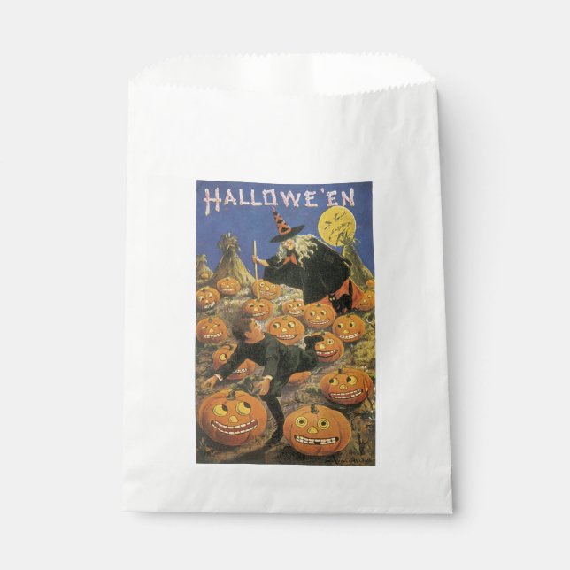 Altmodisches Halloween, Hexe & Pumpkins Geschenktütchen (Vorderseite)